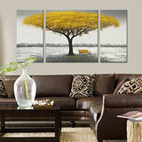 Winpeak Hand Painted Yellow Tree Modern Oil Painting Landscape Canvas Wall Art Abstract Picture Home Decoration Contemporary Artwork Framed Ready to Hang (48" W x 24" H (12"x24" x2pcs, 24"x24" x1pc))