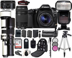 Canon EOS 80D Digital SLR Camera Bundle with Canon EF-S 18-55mm is STM, 75-300mm III & 50mm f/1.8 STM Lens + 500mm Preset & 650-1300mm Telephoto Lenses + Professional Accessory Bundle (19 Items)