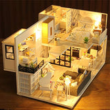 DIY Dollhouse Miniature Kit with Furniture, 3D Wooden Dollhouse Kit Plus Dust Proof & LED Light & Music Movement, 1:24 Scale Creative Room Toys Miniature Dolls House Kit