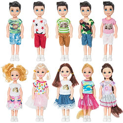 ONEST 10 Pieces 5 Inch Mini Doll with Doll Clothes Party Grown Outfits Doll Accessories for Kids