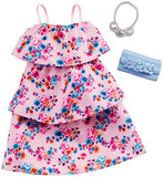 Barbie Clothes: Pink Floral Dress, Plus 2 Accessories Dolls, Gift for 3 to 7 Year Olds, GHW80