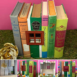 Fairy BookHouse— Made w/Real Books | Miniature Doll House with Faux Window, Door, Chandelier, and Plant | Small Book Box with Covered Tops