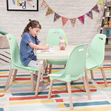 B toys – Kids Furniture Set – 1 Craft Table & 2 Kids Chairs with Natural Wooden Legs (Ivory and Mint)
