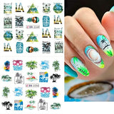 12pcs Summer Palm Tree Nail Art Stickers Decals Water Transfer Coconut Tree Nail Decals for Women Tropical Style Ocean Beach Nail Design Sticker for DIY Nail Art Decorations Manicure Tips Accessories