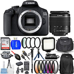 Canon EOS 2000D / Rebel T7 with 18-55mm III Lens Bundle Includes: Extra Battery and Travel Charger, 64GB Ultra SD, Slave Flash, Filter Kit, Backpack, 72" Monopod and More [International Version]