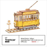 Rolife 3D Wooden Puzzle Retro Model Car Kit - 145PCS Collectibles for Adults Desk Display Gift for Boys/Girls (Tramcar)