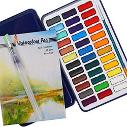 Falling in Art Watercolor Paint Set, 36 Water Cakes Pan with Water Brush and Paper Pad
