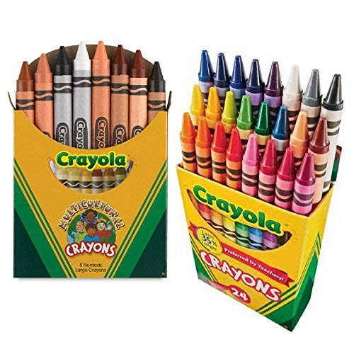 Crayola Multicultural Crayons Assorted, Non-Toxic Box of 8, Bundled With a Box of 24 Crayola Crayons