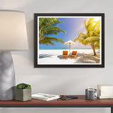 Kaliosy 5D Diamond Painting Beach Ocean by Number Kits, Paint with Diamonds Art Coconut Tree Chair DIY Full Drill, Crystal Craft Cross Stitch Embroidery Decoration 12x16inch
