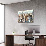 Abstract City Painting Wall Art - Hand-Painted Textured Colorful with Gold Foils Embellishment New York Skyline Buildings Picture Artwork for Wall (36''W x 24''H)