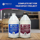 Pro Marine Supplies Crystal Clear Table Top Epoxy Resin & Hardener (2-Part 2 Gallon Combined Kit) with Cups, Brushes, Gloves, Sticks | UV-Resistant Gloss Coating for DIY Bar, Countertops, Woodworking