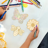 FSWCCK 32 Pack Unfinished Wooden Cutouts Butterfly Wood Slices Flower Unfinished Wood Cutouts Blank Wooden Paint Crafts for DIY Craft, Kids Painting, Tags and Home Decorations, 8 Styles