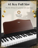 Eastar Digital Piano, 61 Key Full Size Keyboard Piano for Beginners, Classic Wooden Piano Keyboard with Sustain Pedal, Adapter & Music Stand, Supports MP3/USB MIDI/Audio/Microphone/Headphones, Black