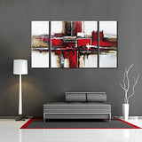 Noah Art-3 Panel Abstract Wall Art, Red and Black 100% Hand Painted Modern Abstract Oil Paintings on Canvas, Large Abstract Art for Living Room Wall Decor, 24 Inches Height x 48 Inches Width