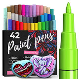 42 Acrylic Paint Markers Extra Fine Tip and 3 Gold & 3 Silver Acrylic Paint Markers Extra-Fine Tip, Bundle for Rock Painting, Wood, Fabric, Card, Paper, Photo Album, Ceramic & Glass