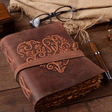 Leather Journal for Women - Vintage Leather Bound Journal - Antique Paper - Beautiful Embossed Heart Leather Sketchbook- For Drawing, Sketching and Writing 240 Pages - 8x6 Inches