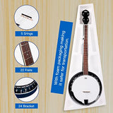 ADM 5 String Banjo Guitar Kit with Remo Drum Head and Geared 5th Tuner, 24 Bracket Beginner Banjoe Set Gift Package with Free Lessons & Starter Accessories for Adult Teenager (Large-Blueburst)