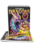 ColorIt Colorful Dragons Adult Coloring Book - 50 Single-Sided Designs, Thick Smooth Paper, Lay Flat Hardback Covers, Spiral Bound, USA Printed, Dragon Pages to Color