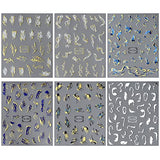 6 Sheets 3D Gold Wave Line Nail Stickers Blue Blooming Marble Nail Decals Abstract Lines Nail Art Stickers Self Adhesive Bronzing Nail Decal Stickers for Nails DIY Nail Supplies Women Nail Accessories