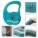 Lyre Harp 16-19 Strings Solid Mahogany Wooden Body Musical Instrument for Adult and Kids, Packing with Tuning Wrench and Carrying Bag (19-Blue)