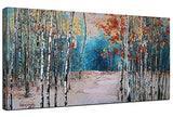 Ardemy Canvas Wall Art White Birch Trees Picture Painting One Panel Blue Forest Landscape, Modern Nature Teal Artwork Prints 48"x24" XLarge Size Framed for Home Office Bedroom Living Room Wall Decor