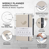 Live Whale Grey Accents Line. Undated Planner, 12 Month Full Focus Weekly Planner / Monthly Productivity Journal for Habit Tracking. Vegan-Friendly Moleskin Faux Leather Goal Planner (Linen/Grey)