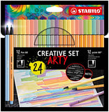 STABILO Fineliner + Premium Fibre-Tip Pen point 88 + Pen 68 - ARTY - Pack of 24 - Assorted Pastel Colours