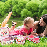 Kids Pretend Play Toy Tin Tea Party Set Kit for Little Girls, Princess Tea Time Kitchen Pretend Fake Party Play Food Teapot Set (Tea Party Set - Pink Flower)
