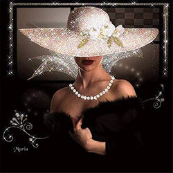 DIY 5D Diamond Painting Kits for Adults Full Drill Lady in Black Dress and White Hat 80x120cm Square Drill Cross Stitch Crystal Rhinestone Diamond Art Embroidery Canvas Crafts for Home Wall Decor Q284