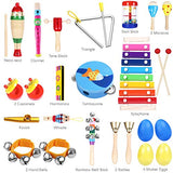 Toddler Musical Instruments - iBaseToy 23Pcs 16Types Wooden Percussion Instruments Tambourine Xylophone Toys for Kids Preschool Education, Early Learning Musical Toys for Boys Girls with Storage bag