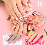 16 Sheet 3D Nail Decals Stickers, Self-Adhesive DIY Nail Art Decoration Set Including Cartoons Flowers Leaves Plants Fruits Patterns for Women Girls