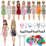 AMETUS 32 PCS Doll Accessories, 10x Mix Cute Dresses, 10x Shoes, 4X Glasses, 6X Necklaces, 2X Fairy Sticks Dress Clothes for 11.5 inch Doll