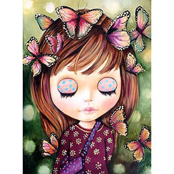 DIY 5D Diamond Painting by Numbers Kits, Girl with Butterflies, Full Drill Rhinestones Paint with Diamonds Crystal Diamond Art (Girl)