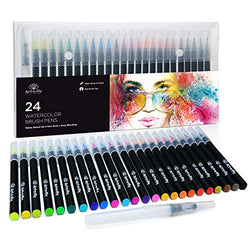 24 Watercolor Paint Brush Pens - Markers for Water Color Calligraphy Lettering and Drawing - Flexible Real Brush Tips - Gorgeous Pen Color Set