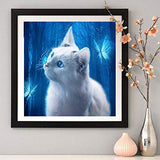 DIY 5D Diamond Painting Kits for Adults & Kids Animals White Cat by Number Kits Round Rhinestone Full Drill Arts Craft Canvas Wall Decor(13.7x13.7inch)
