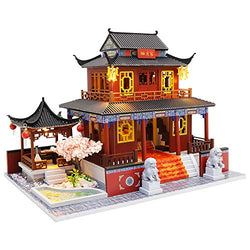 Roroom Dollhouse Miniature with Furniture,DIY 3D Wooden Doll House Kit Chinese Style Plus with Dust Cover and Music Movement,1:24 Scale Creative Room Idea Best Gift for Children Friend Lover