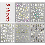 Canvalite Flower Nail Art Stickers 5D Embossed Nail Decals Camellia Nail Art Design Self Adhesive Nail Stickers Colorful Nail Supplies for Women Girls Manicure Decoration 5 Sheets