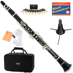 Mendini by Cecillo Bb Clarinet w/Case - Best Beginners Clarinet for Students, Adults and Kids w/Stand, Pocketbook, Mouthpiece and 10 Reeds - Wind & Woodwind Musical Instruments - Black
