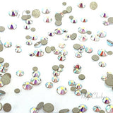 CRYSTAL AB (001 AB) Tiny small sizes mixed with Swarovski 2058 Xilion Rose flatbacks sizes ss3,