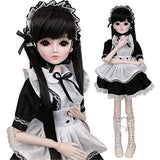 EVA BJD Dolls Black Maid 1/3 60cm Ball Jointed Doll Handmade Makeup Dress, White Boots, Wigs Full Set