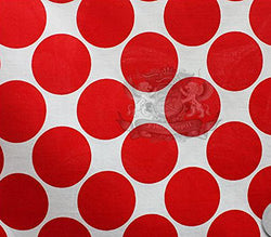 Polycotton Fabric Printed LARGE POLKA DOTS RED WHITE / 60" Wide / Sold by the Yard