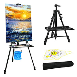 NewZeal Artist Easel Stand Painting Stand Art Easel, 20"to 61" Art Easel for Painting Canvase & Displaying, Aluminum Adjustable Height Display Tripod with Portable Bag/Folding Keg/Apron.(Black)