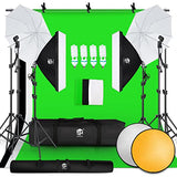 SH 2.6M x 3M/8.5ft x 10ft Photography Lighting Backdrops Stand Accessories Kit and 4 x 85W 5500K Bulbs Green Screen Umbrellas Softbox Continuous Light Kit for Photo Studio Portrait Video Shoot