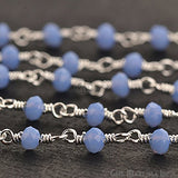 One Foot Beautiful Tanzanite Chalcedony 3-3.5 mm Silver Plated Wire Wrapped Rosary Chain By Feet.