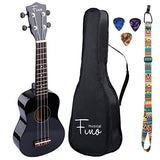 FINO Ukulele Kit for Beginners Rainbow Series,Soprano Ukulele Beginner Pack-21 inch w/Gig Bag,Strap and Picks,Small Guitar for Kids 5-8(Black)