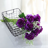 JUSTOYOU 10pcs Artificial Rose Silk Flower Blossom Bridal Bouquet for Home Wedding Decor(Purple)