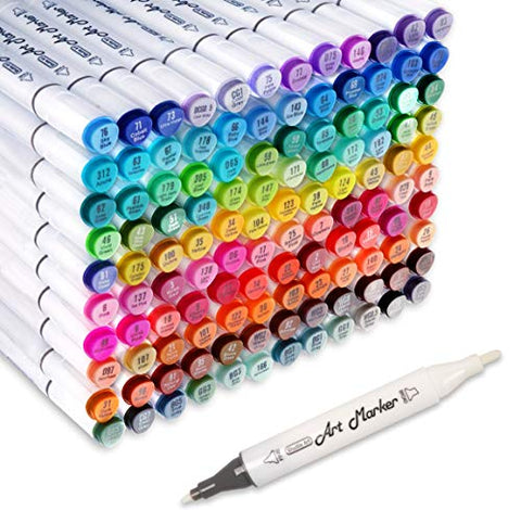 121 Colors Dual Tip Alcohol Based Art Markers,120 Colors Plus 1 Blender Permanent Marker 1 Marker Pad with Case Perfect for Kids Adult Coloring Books