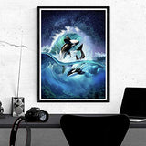 Kaliosy 5D Diamond Painting Ocean by Number Kits, Paint with Diamonds Art Black Whale DIY Full Drill, Crystal Craft Cross Stitch Embroidery Decoration 30x40cm（12x16inch）