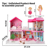 Temi Dollhouse Dreamhouse Building Toys Figure w/ Furniture, Accessories, Stairs, Pets and Dolls, DIY Cottage Pretend Play Doll House, for Toddlers, Boys & Girls(6 Rooms)