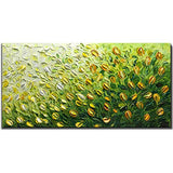Tiancheng Art 24x48 inch Contemporary Artwork Tulip Flower Paintings 100% Hand-Painted Green Canvas Wall Art Living room and bedroom Decoration Paintings Ready to Hang